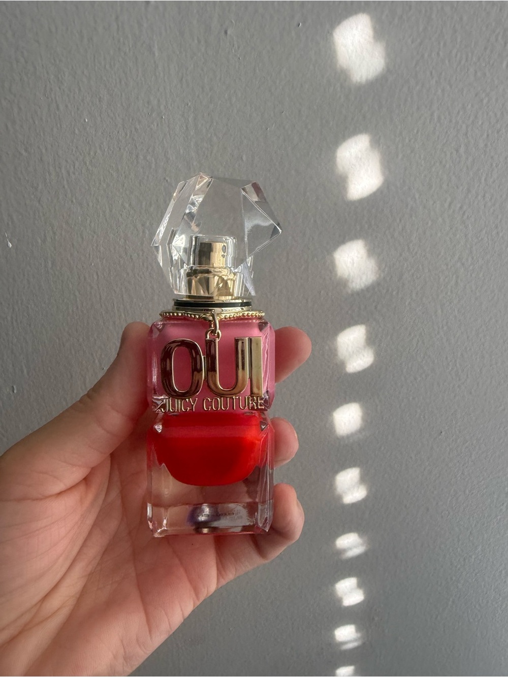 Juicy Couture Oui Layered Pink and Red Stacked Bottle with Gold Charm 1 oz